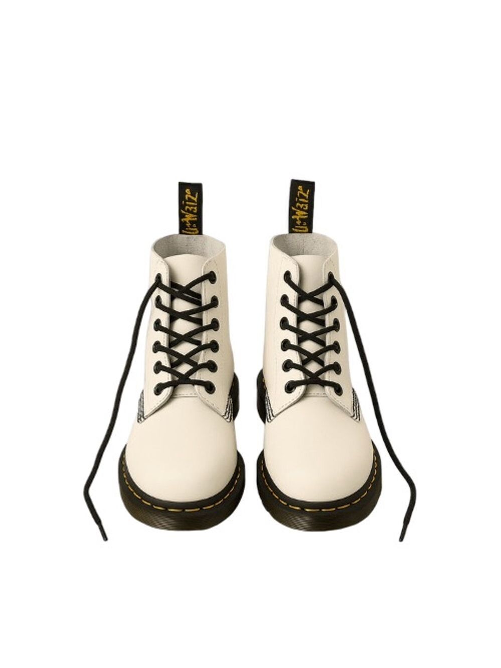 Dr. Martens 101 White Smooth Leather Ankle Boots Yellow Stitching Women's US 6